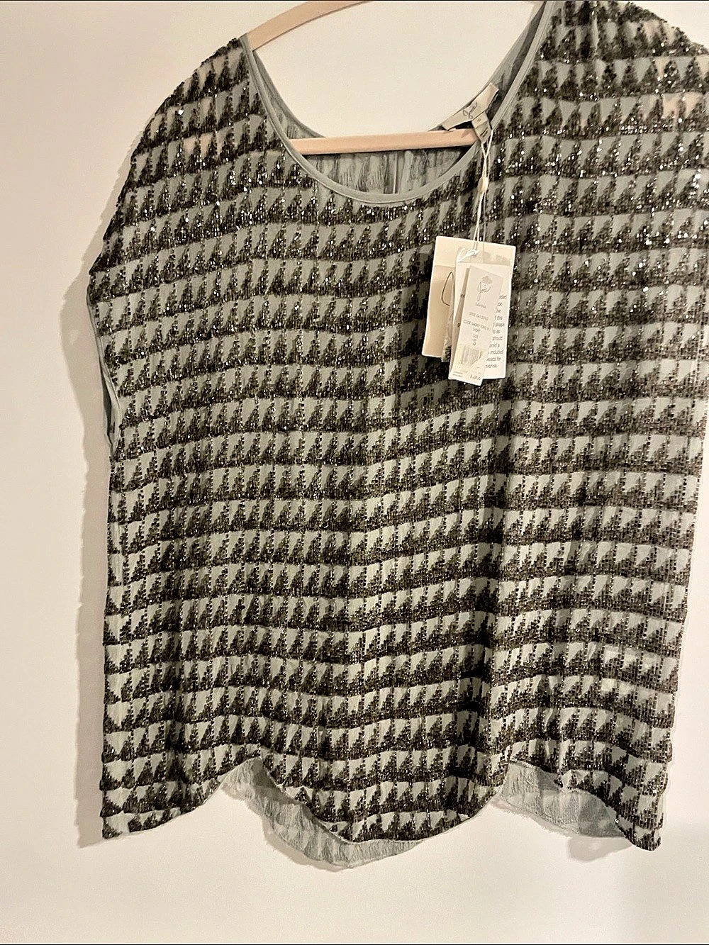 Joie Savina Beaded Top Beaded Tank Top Gray & White Small